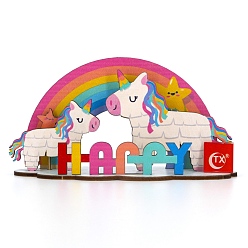 Colorful Basswood Cake Insert Card Decoration, Unicorn with Word HAPPY, for Birthday Cake Decoration, Colorful, 155x210mm