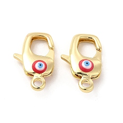 FireBrick Brass Lobster Claw Clasps, with Enamel, Real 18K Gold Plated, Long-Lasting Plated, Evil Eye Pattern, FireBrick, 20x16x2mm, Hole: 2~3mm