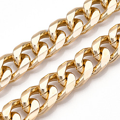 Light Gold Aluminum Curb Chains, Diamond Cut Cuban Link Chains, Unwelded, Light Gold, 16.5x12x4mm