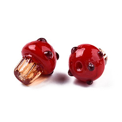 Rouge Fait main perles au chalumeau cahoteuses, champignons, rouge, 15x12.5~13mm, Trou: 1.6mm