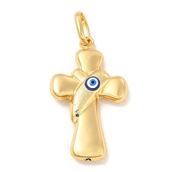 Blue Brass Pendants, with Enamel, Real 18K Gold Plated, Long-Lasting Plated, Cross with Evil Eye Charm, Blue, 40x26x7mm, Hole: 10x7mm