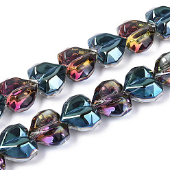 Средняя Орхидея Гальванизируйте прозрачное стекло бисер нитей, сердце, граненые, с покрытием AB цвета, с половиным покрытием, средне орхидеи, 15x13x8.5 мм, отверстие : 1 мм, около 50 шт / нитка, 23.62 дюйм (60 см)