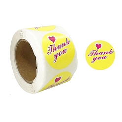 Yellow Thank You Stickers, Self-Adhesive Kraft Paper Gift Tag Stickers, Adhesive Labels, for Presents, Packing Bags, Yellow, 38mm, 500pcs/roll