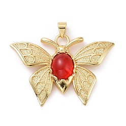 Red Opaque Resin Pendants, Butterfly Charm, with Real 18K Gold Plated Brass Findings, Cadmium Free & Lead Free, Real 18K Gold Plated, Red, 27x39.5x6mm, Hole: 3.5x4mm