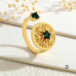 Зеленый Открытые манжеты из латуни с микропаве и цирконием для женщин, с оболочкой, реальный 18 k позолоченный, снежинка, зелёные, размер США 8 (18.1 мм)