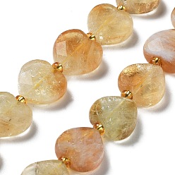 Citrine Natural Citrine Beads Strands, Faceted Love Heart, with Seed Beads, 11~12x12x4~5mm, Hole: 0.9mm, about 30~32pcs/strand, 15.35''(39cm)