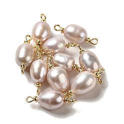 Thistle Natural Pearl Connector Charms, Potato Links with Real 18K Gold Plated Brass Double Loops, Thistle, 23~24x8.5~10mm, Hole: 1.5mm