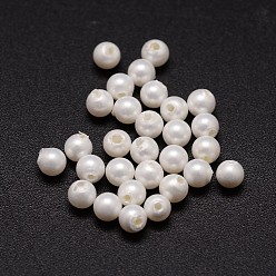 White Shell Pearl Beads, Round, Grade A, Half Drilled, White, 3~3.5mm, Hole: 1mm