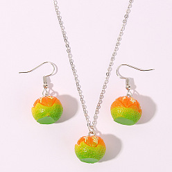orange Charming 3D Fruit Jewelry Set with Orange Earrings and Necklace for Women - Fun and Fashionable Countryside Style