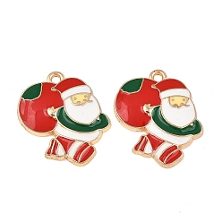 Santa Claus Рождественские эмали сплава подвески, золотой свет, Санта-Клаус прелести, 23.5x17.5x2.5 мм, отверстие : 1.9 мм