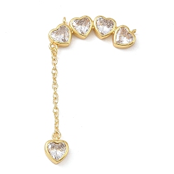 Plaqué 18K Or Véritable Pendentif connecteur en laiton micro-pavé de zircon cubique transparent, liens cardiaques, réel 18 k plaqué or, 48x28x3mm, Trou: 1.2mm