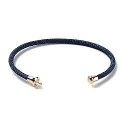 Marine Blue Stainless Steel Cuff Bangle Making, with Golden Tone Brass Finding, for Half Drilled Beads, Marine Blue, Inner Diameter: 1-3/4x2-3/8 inch(4.6x6cm), Pin: 1mm