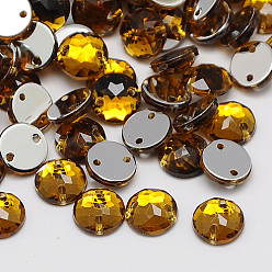 Седло Коричневый Шить на горный хрусталь, Тайвань акриловые горный хрусталь, два отверстия, аксессуары для одежды, граненые, полукруглые / купольные, седло коричневый, 18x6 мм, отверстие: 1 мм