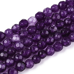 Индиго Окрашенные природные белый нефрит бисер пряди, круглые, граненые, индиговые, 4~4.5 мм, отверстие : 1 мм, около 86~96 шт / нитка, 14.69~14.96'' (37.3~38 см)