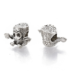 Antique Silver Tibetan Style Alloy European Beads, Large Hole Beads, Cadmium Free & Lead Free, Tree Stump, Antique Silver, 11x17x9mm, Hole: 4.5mm, about 345pcs/1000g