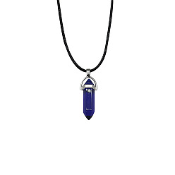 Blue Sapphire Minimalist Hexagonal Prism Night Light Lobster Clasp Wax Rope Sweater Chain Pendant Necklace with Tail Chain