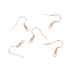 Rose Gold Iron Earring Hooks, with Horizontal Loop, Cadmium Free & Lead Free, Rose Gold, 17~19x0.8mm, Hole: 2mm, Pin: 0.6mm