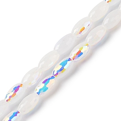 Белый Нити бусин с цветным гальваническим покрытием ab, имитация нефрита, граненые, овальные, белые, 10x6 мм, отверстие : 1.2 мм, около 60 шт / нитка, 24.02'' (61 см)