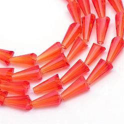 Orange Red Transparent Glass Bead Strands, Cone, Orange Red, 8x4mm, Hole: 1mm, about 65~68pcs/strand, 22 inch