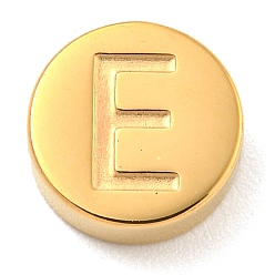 Letter E Ионное покрытие (ip) 304 шарики из нержавеющей стали, плоские круглые с буквы, золотые, Письмо E, 8x3 мм, отверстие : 1.6 мм