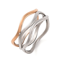 Розовыйы Золотой & Нервежающая Сталь Ионное покрытие (IP) 304 волнистые кольца на палец из нержавеющей стали для женщин, розовое золото & нержавеющей стали цвет, 7 мм, размер США 6 (16.5 мм)
