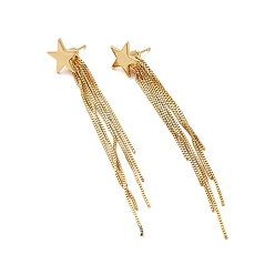 Real 18K Gold Plated Rack Plating Brass Star Ear Studs, Long-Lasting Plated Tassel Earring for Women, Cadmium Free & Lead Free, Real 18K Gold Plated, 80mm, Pin: 1mm