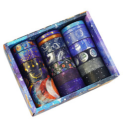 Разноцветный Декоративные бумажные ленты, Клейкие ленты, для поделок скрапбукинга поставьте подарочное украшение, звездное небо образец, красочный, 5~29 мм, 19 рулонов / набор