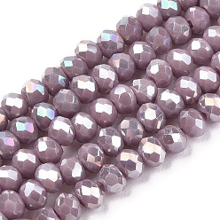 Rosy Brown Electroplate Glass Beads Strands, Opaque Solid Color, AB Color Plated, Faceted, Rondelle, Rosy Brown, 2.5x2mm, Hole: 0.4mm, about 150~170pcs/strand, 11 inch(27.5cm)