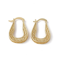 Real 18K Gold Plated Brass Hoop Earrings for Women, Rack Plating, Long-Lasting Plated, Lead Free & Cadmium Free, U Shaped, Real 18K Gold Plated, 27.5x19.5x4.5mm, Pin: 1.8mm