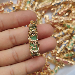 Light Green Synthetic Luminous Stone Column Pendants, Golden Plated Alloy Dragon Wrapped Charms, Light Green, 36x11mm