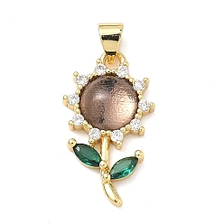 Королевский синий Латунные микро проложить кубического циркония подвески, , со стеклом, долговечный, стойки покрытие, без свинца и без кадмия, реальный 18 k позолоченный, королевский синий, 23x13x5 мм, отверстие : 5x3 мм