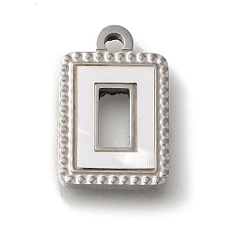 Rectangle 304 подвески для ручной полировки из нержавеющей стали, с белым акрилом, цвет нержавеющей стали, прямоугольные, 15x10x2 мм, отверстие : 1.5 мм