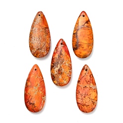 Коралловый Подвески из окрашенной натуральной императорской яшмы, слезинки, коралл, 34.5~35x15~16x6~6.5 мм, отверстие : 1.4 мм