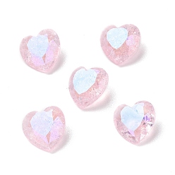 Розовый Стеклянные кабошоны со стразами в стиле лунного света, задние и задние, сердце, светло-розовый, 8x8x4 мм