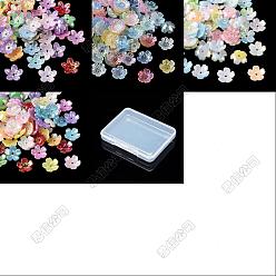 Mixed Color 250Pcs 4Styles Acrylic Bead Caps, Flower, Mixed Color, 10.5~11.5x10.5~12x3~4mm, Hole: 1.4~1.6mm