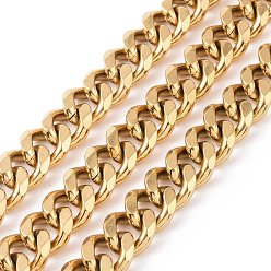Golden 304 Stainless Steel Cuban Link Chains, Faceted, Unwelded, Golden, 13.5~14x11.5~12x3mm