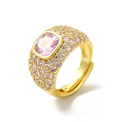 Real 18K Gold Plated Pink Cubic Zirconia Adjustable Ring, Wide Band Ring, Rack Plating Brass Jewelry for Women, Long-Lasting Plated, Cadmium Free & Lead Free, Real 18K Gold Plated, US Size 5 1/4, Inner Diameter: 15.9mm, 4.8~13mm