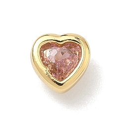 Pink Кабошоны из кубического циркония в форме сердца из латуни с микропаве, стойки покрытие, долговечный, без свинца и без кадмия, реальный 18 k позолоченный, розовые, 5x5.5x3 мм