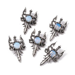 Opalite Opalite Pendants, Sword Charms, with Rack Plating Antique Silver Tone Alloy Findings, Cadmium Free & Lead Free, Faceted, 48x29x6.5mm, Hole: 6x3.5mm