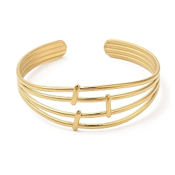 Real 18K Gold Plated Ion Plating(IP) 304 Stainless Steel Multi Line Cuff Bangles for Women, Real 18K Gold Plated, Inner Diameter: 2-1/4 inch(5.6cm)