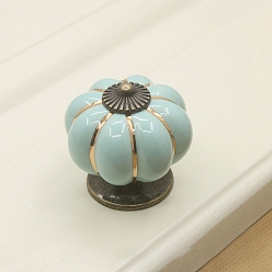 Pale Turquoise Porcelain Drawer Knobs, with Metal Finding, European Style Pumpkin Shape Cabinet Handle, Pale Turquoise, 40x40mm