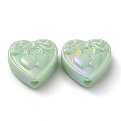 Light Green UV Plating Opaque Acrylic Beads, Iridescent, Heart, Light Green, 21x21.5x9mm, Hole: 3.4mm