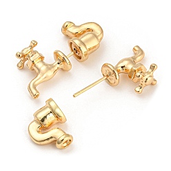 Golden Alloy Front Back Stud Earrings, Faucet Shape, Golden, 15x28x7mm