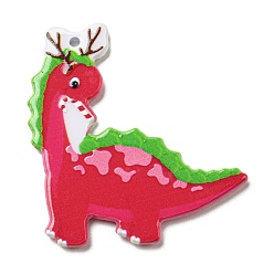 Dinosaur Christmas Theme Acrylic Pendants, Animal Style, Dinosaur, 43.5x36x2.5mm, Hole: 1.8mm