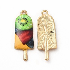 Colorful Printed Alloy Pendants, Lead Free & Cadmium Free & Nickel Free, Golden, Ice Lolly Charm, Colorful, 27x10x2.5mm, Hole: 1.4mm
