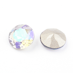 Ghost Light Pointed Back & Back Plated Glass Rhinestone Cabochons, Grade A, Faceted, Flat Round, Ghost Light, 27x9mm