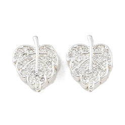 Посеребрённый Латунные микро проложить кубического циркония многожильных ссылки, лист, 925 серебро покрытием, 14x11.5x5 мм, отверстие : 1.6 мм