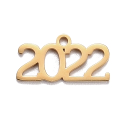 Золотой 304 подвески из нержавеющей стали, число 2022, золотые, 10.5x20x1.4 мм, отверстие : 1.8 мм