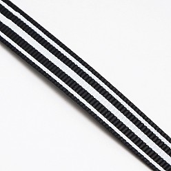 Black Stripe Pattern Printed Grosgrain Ribbons for Gift Packing, Black & White, 3/8 inch(9mm), about 100yards/roll(91.44m/roll)