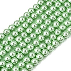 Средний Весенно-Зеленый Экологичные стеклянные жемчужные бусины, жемчужные, круглые, средний весенний зеленый, 6 мм, Отверстие : 1.2~1.5 мм, около 68 шт / нитка, 16'' (40.64 см)
